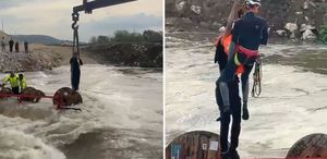 Bursa’da akıntıya kapılarak devrilen traktördeki 10 işçi vinçle kurtarıldı