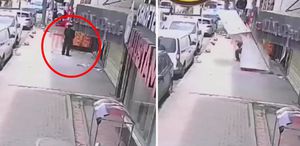 Gaziosmanpaşa’da takmaya çalıştığı tabelayla kaldırımda bekleyen kişinin üzerine düştü