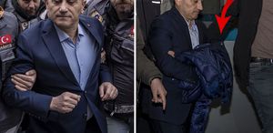 Tuncay Sonel, cezaevine götürülürken ellerini montuyla kapattı