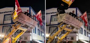 Avcılar’da inşaat kepçesi üzerindeki şampiyonluk kutlamasına polis engeli