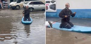 Adana’da esnaf sel suyunda sörf yaptı