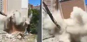 Esenyurt’ta yıkım sırasında binanın çöktüğü anlar kamerada
