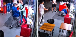 Kadın esnafa bıçak çekti, dondurma dolabına çarpıp yere kapaklandı