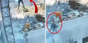 Çalıştığı inşaatta iskeleden düşen işçi ağır yaralandı olay kamerada