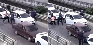 Cezaevi önünde 2 kişiyi yaralayıp otomobil gasbeden şüphelilerin yakalanma anı kamerada