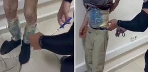 Uyuşturucuyu bantla beline ve bacaklarına saran zehir taciri hayrete düşürdü