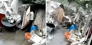 Tuvalete giren kadının üzerine bina çöktü O anlar kamerada
