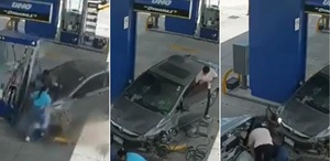 Benzin istasyonunda dehşet: Son hızla daldı, ezdiği yaralıyı çuval gibi yere fırlattı