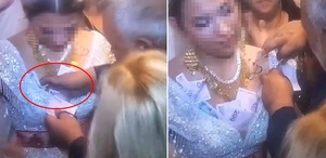 Düğünde olay görüntü Kayınbabasının para takma şekli gelini rahatsız etti