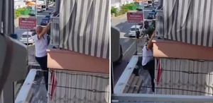 Balkon demirinde mahsur kaldı, itfaiye merdiveniyle kurtarıldı