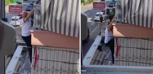 Balkon demirinde mahsur kaldı, itfaiye merdiveniyle kurtarıldı