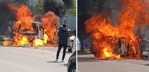 Çakmak yüklü hafif ticari araç, alev alev yandı