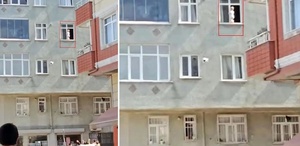 Evin penceresinde yürüyen bebek yürekleri ağza getirdi