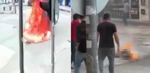 Zabıtanın uyarısı sonrası krize girdi, sokak ortasında benzinle kendini yaktı