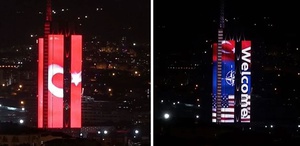 Ankara’da NATO üyesi ülkelerin bayrakları binaya yansıtıldı