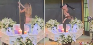 Cenazede bunu da gördük Yarı çıplak direk dansı yaptı