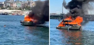 Balat sahilinde tekne alev alev yandı: Baba ve oğul denize atlayarak kurtuldu