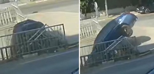 Pendik’te otomobil dereye düştü kaza kamerada