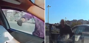 Taksicinin önünü kesip aracını yumrukladı: Saldırı anı anbean kaydedildi