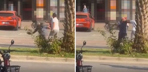 Trafik kavgasında ticari taksi sürücüsünün yumruk attığı yaşlı adam yere düştü