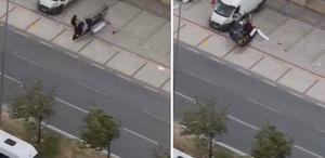 İstanbul’da fırtına nedeniyle yürüyen yayanın üzerine tabela devrildi