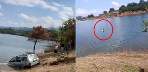 Baraja uçan otomobilden son anda atladı