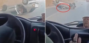Takla atıp metrelerce sürüklendi Sürücünün son hamlesi filmleri aratmadı