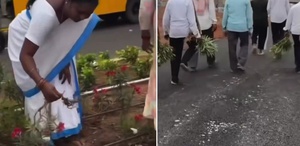 Havalimanı açılışına damga vuran görüntü Çiçekleri söküp eve götürdüler