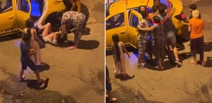 Bıçak çeken kızı takside darbettiler, kavgayı ayırmaya çalışanı da sokakta