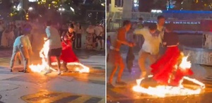 Dansçının zor anları: Eteği birden alev aldı