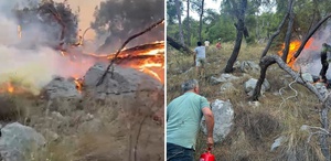 Antalya’da  orman yangını müdahalesinde gönüllüler de devrede: Yangın tüpleri eşekle taşındı