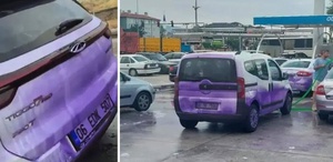 Afyonkarahisar’da bir garip yol: Kullanan araçlar mora boyandı