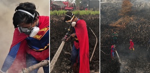 Gerçek hayattaki Supermen Yangına kostümüyle koştu