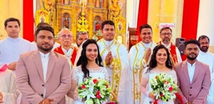 İkiz rahipler ve ikiz kilise görevlilerinin yönettiği düğünle ikizler evlendi