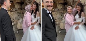 Düğün fotoğrafı çekiminde şaşırtan anlar: Damattan önce fotoğrafçı öptü