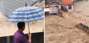 Çin’i sel vurdu Evin düşme anı kamerada