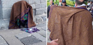 Dilenci kılığına giren tiyatrocudan zabıtalara sürpriz kutlama