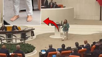 CHP li Semra Dinçer Meclis kürsüsüne çıplak ayakla çıktı