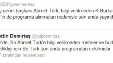 BDP'den Ahmet Türk'e Yayın Yasağı