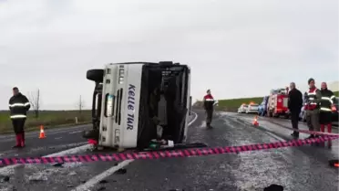 Tekirdağ'da İşçi Servisi Devrildi: 1 Ölü, 14 Yaralı (Fotoğraflı