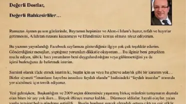 Balıkesir'de Eski Başkandan 4 Yıl Sonra Mektuplu Özür