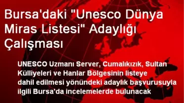Bursa'daki 'Unesco Dünya Miras Listesi' Adaylığı Çalışması
