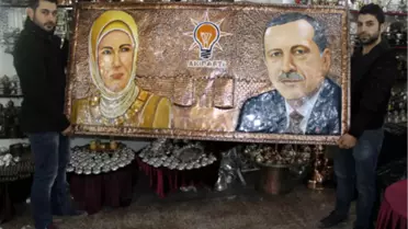 Erdoğan'a Diyarbakır Hediyesi 'Bakır Portre Tablo'