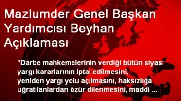 Mazlumder Genel Başkan Yardımcısı Beyhan Açıklaması
