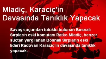 Mladiç, Karaciç'in Davasında Tanıklık Yapacak