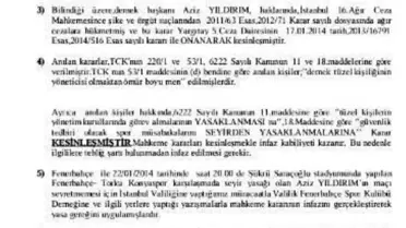 Fenerbahçe Genel Kurulu'ndan, Aziz Yıldırım'a Yasak Şoku