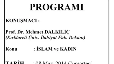 Kırklareli'de 'İslam ve Kadın' Konferansı Verilecek