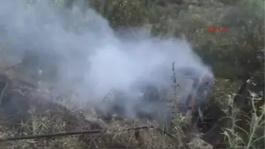 Şarampole Yuvarlanan Otomobil Yandı