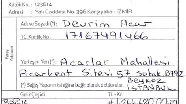 Karşıyaka Erdal Acar'a Bağış Makbuzu Verdi