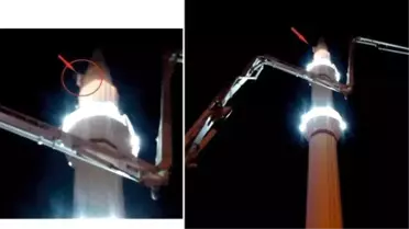 İtfaiye Ekipleri Minarede Mahsur Kalan Vatandaşı Kurtardı